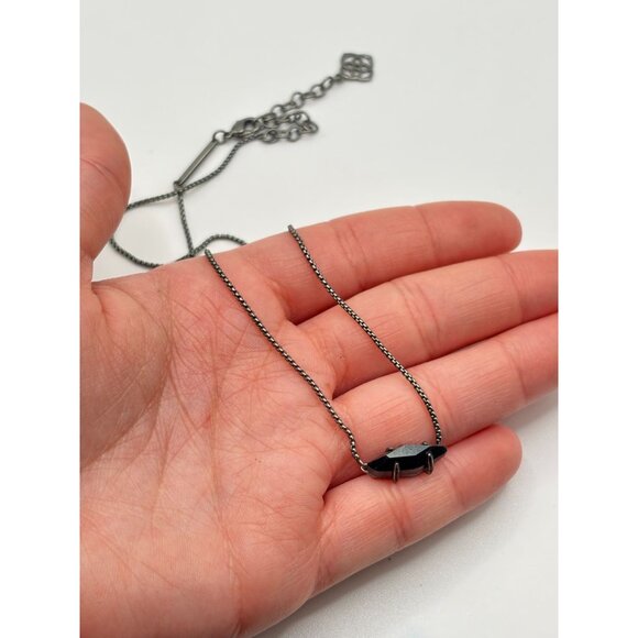 Kendra Scott Gunmetal Chain Necklace With Black Iridescent Stone Pendant - Picture 6 of 6